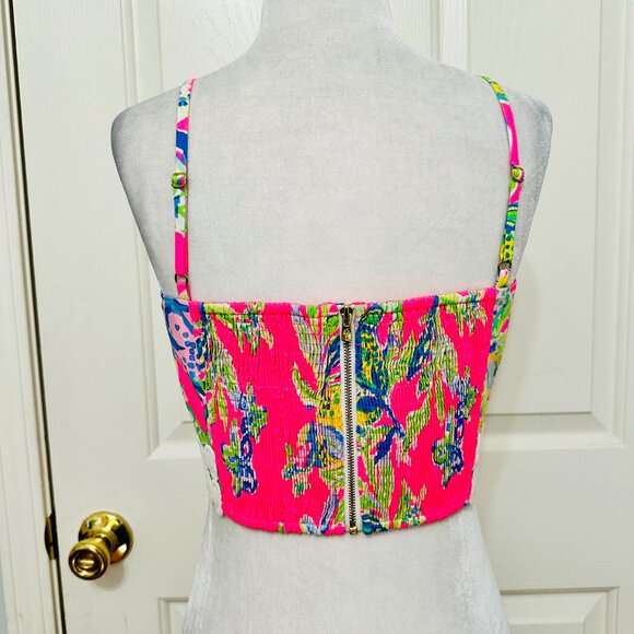EUC LILLY PULITZER TROPICAL BUSTIER SMOCKED BARBIE BARBIECORE CROP TOP - Picture 3 of 9